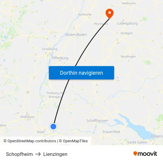 Schopfheim to Lienzingen map