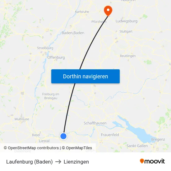 Laufenburg (Baden) to Lienzingen map