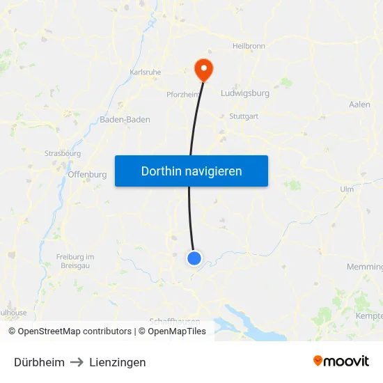 Dürbheim to Lienzingen map