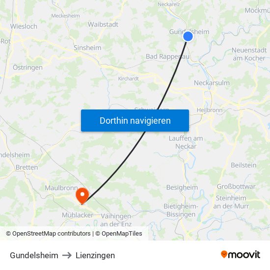 Gundelsheim to Lienzingen map