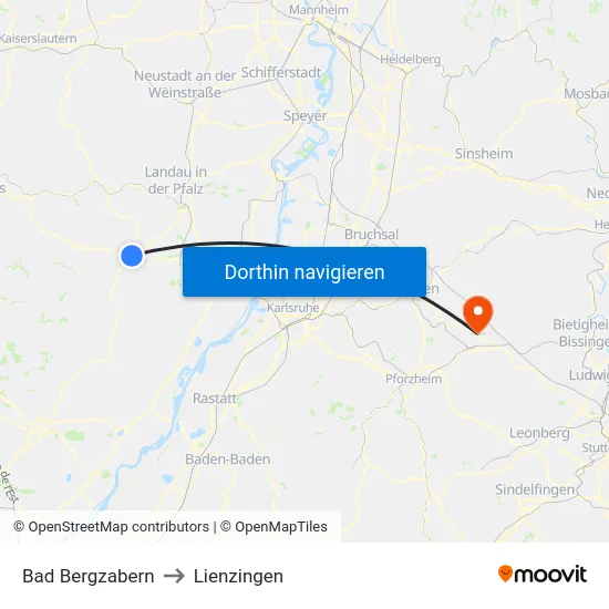 Bad Bergzabern to Lienzingen map