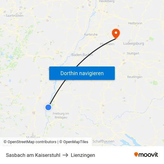 Sasbach am Kaiserstuhl to Lienzingen map