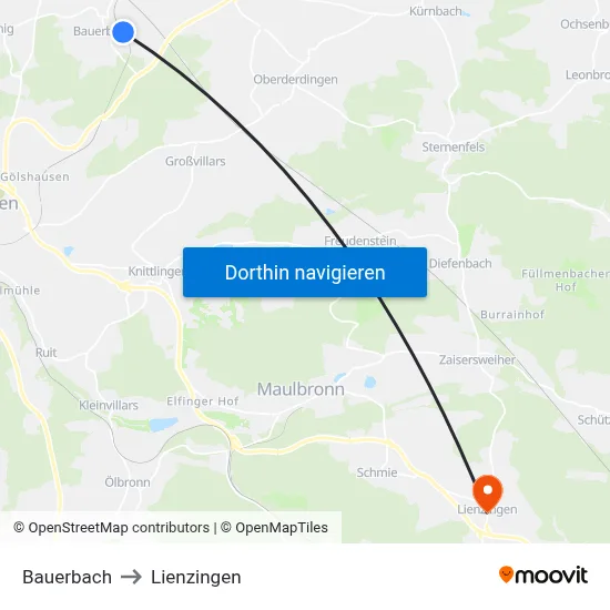 Bauerbach to Lienzingen map