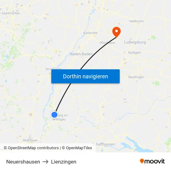 Neuershausen to Lienzingen map