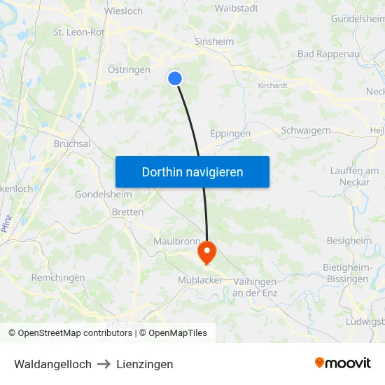 Waldangelloch to Lienzingen map