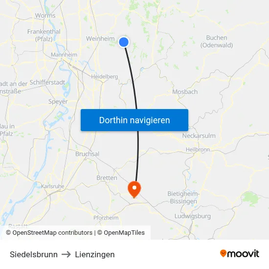 Siedelsbrunn to Lienzingen map