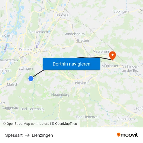 Spessart to Lienzingen map