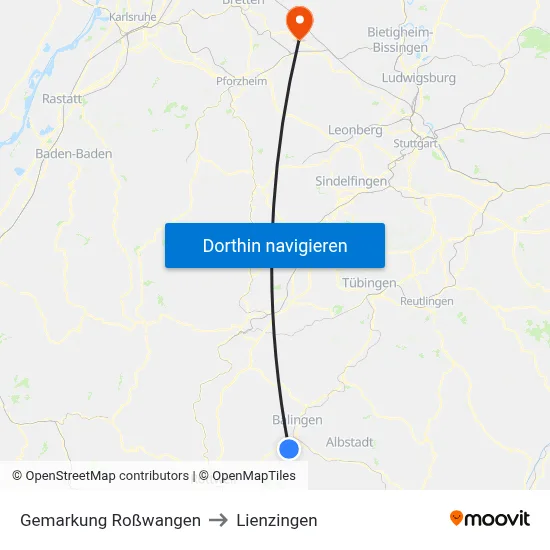 Gemarkung Roßwangen to Lienzingen map