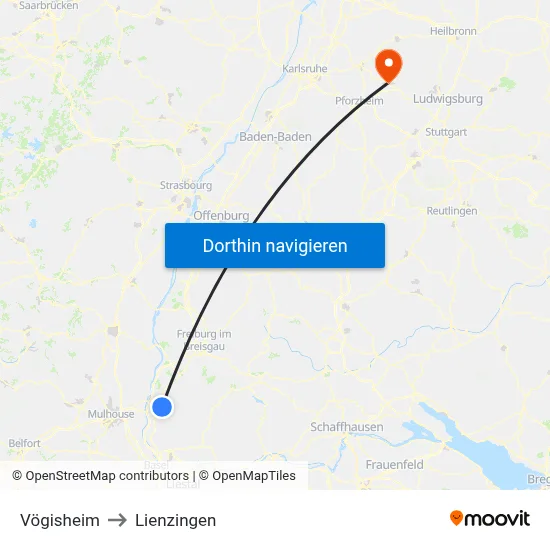 Vögisheim to Lienzingen map