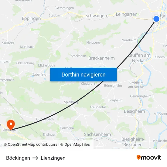 Böckingen to Lienzingen map