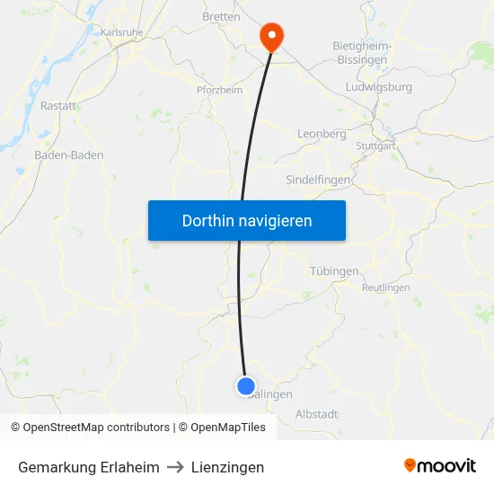 Gemarkung Erlaheim to Lienzingen map