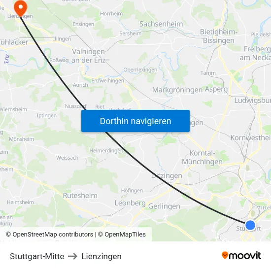 Stuttgart-Mitte to Lienzingen map