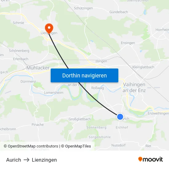 Aurich to Lienzingen map