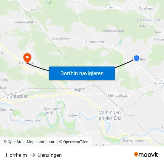 Horrheim to Lienzingen map