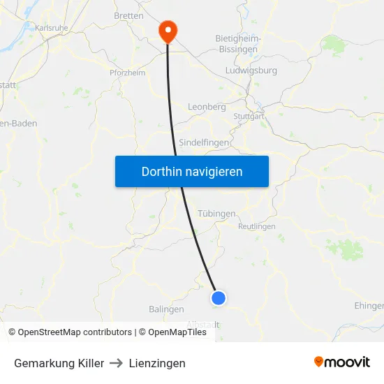 Gemarkung Killer to Lienzingen map
