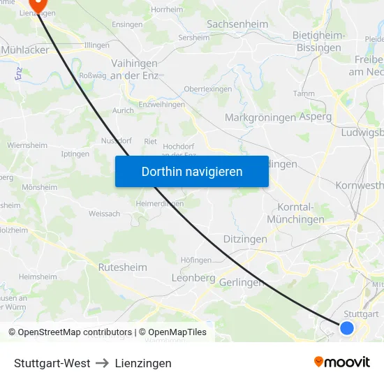 Stuttgart-West to Lienzingen map