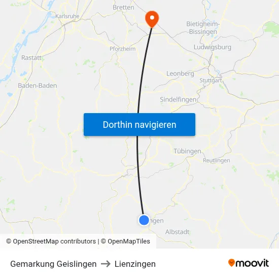 Gemarkung Geislingen to Lienzingen map