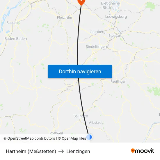 Hartheim (Meßstetten) to Lienzingen map