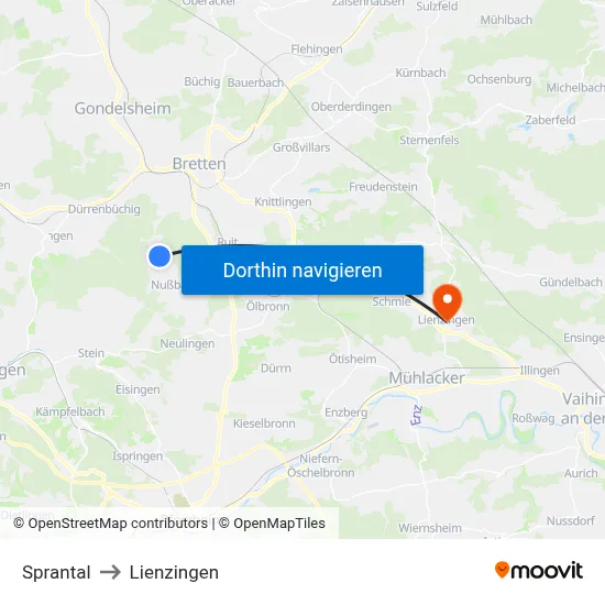 Sprantal to Lienzingen map