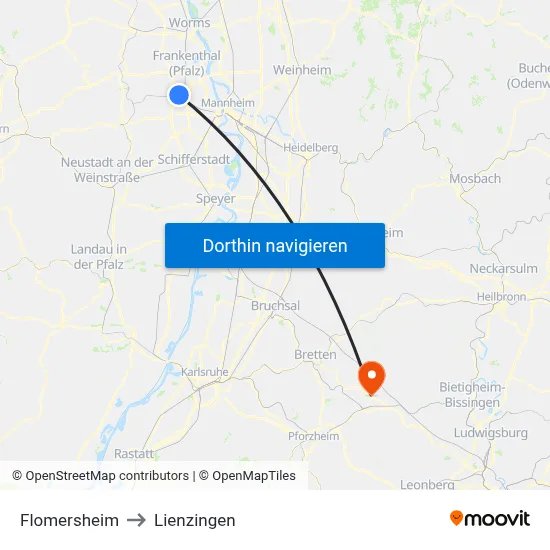 Flomersheim to Lienzingen map
