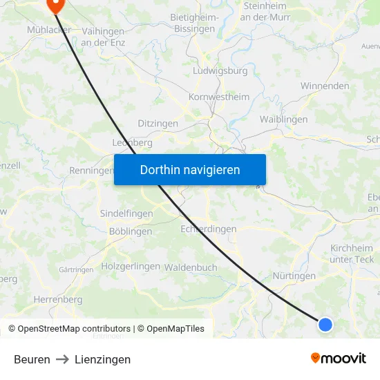 Beuren to Lienzingen map