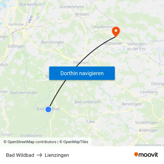 Bad Wildbad to Lienzingen map