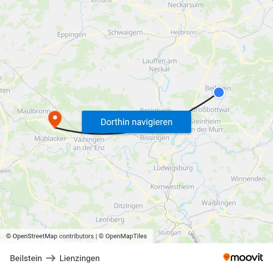 Beilstein to Lienzingen map