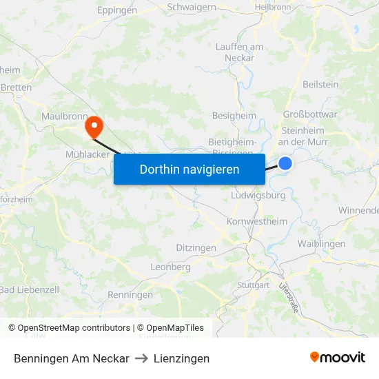 Benningen Am Neckar to Lienzingen map