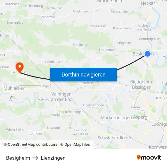 Besigheim to Lienzingen map