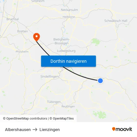 Albershausen to Lienzingen map
