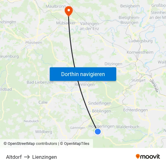 Altdorf to Lienzingen map