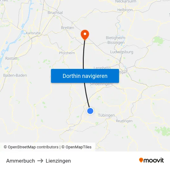 Ammerbuch to Lienzingen map