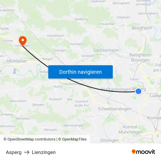 Asperg to Lienzingen map