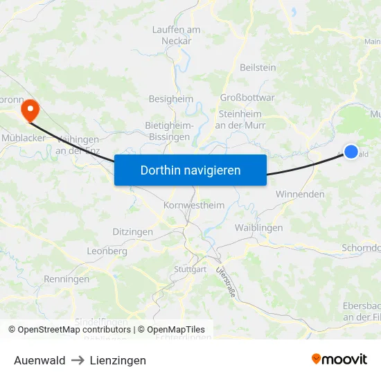 Auenwald to Lienzingen map
