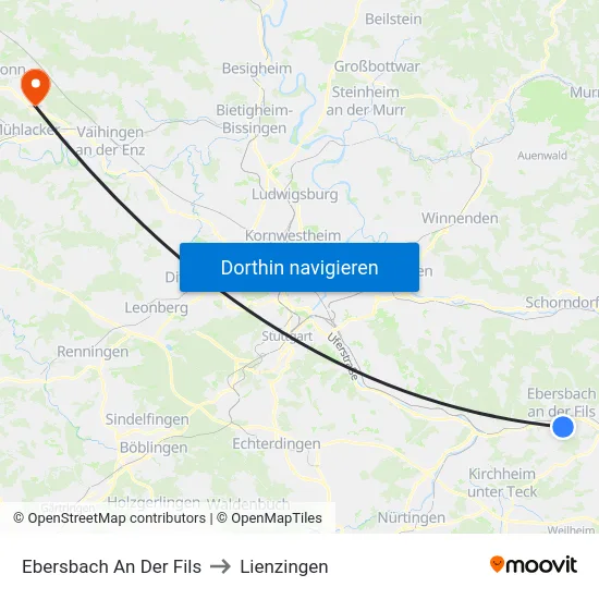 Ebersbach An Der Fils to Lienzingen map