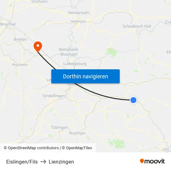 Eislingen/Fils to Lienzingen map