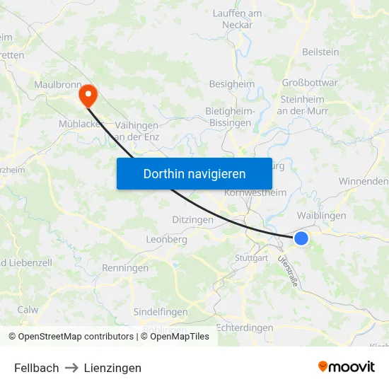 Fellbach to Lienzingen map