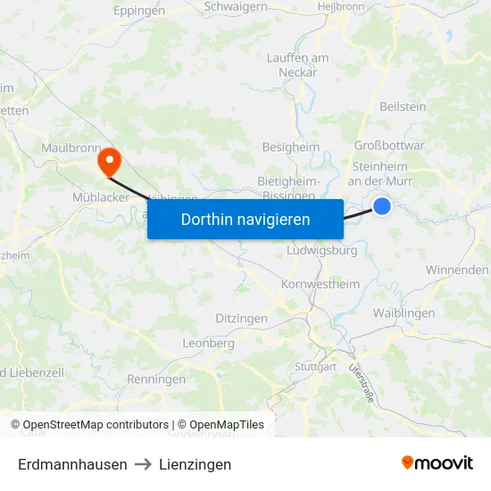 Erdmannhausen to Lienzingen map