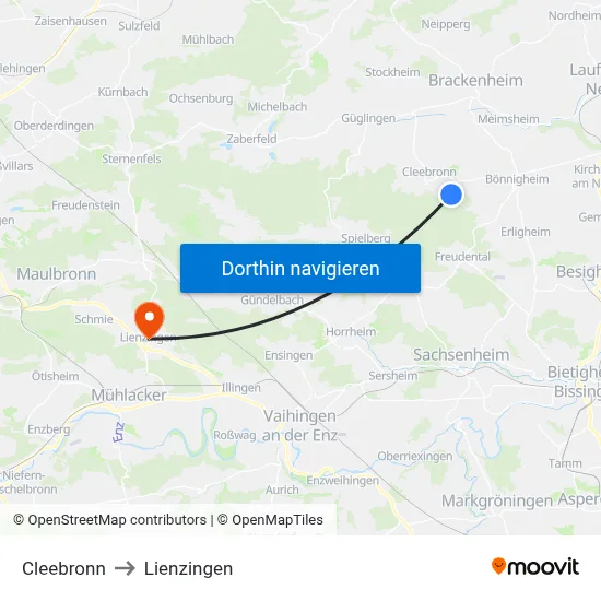 Cleebronn to Lienzingen map
