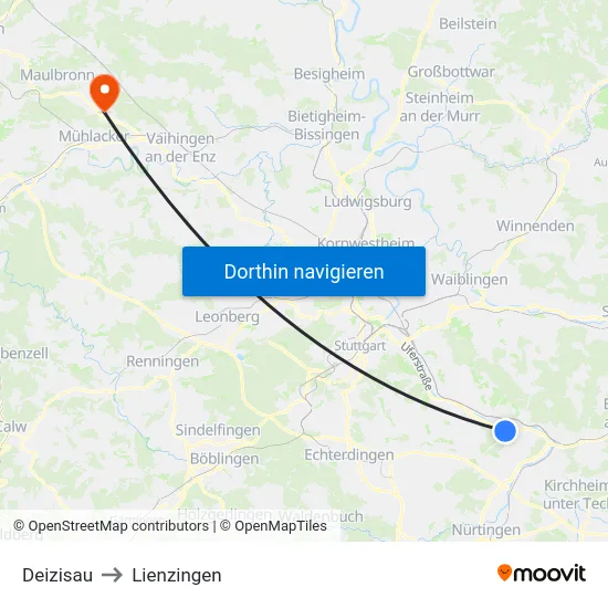 Deizisau to Lienzingen map