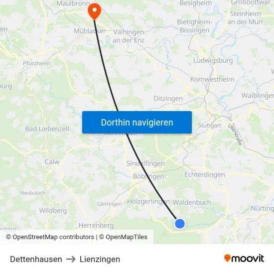 Dettenhausen to Lienzingen map