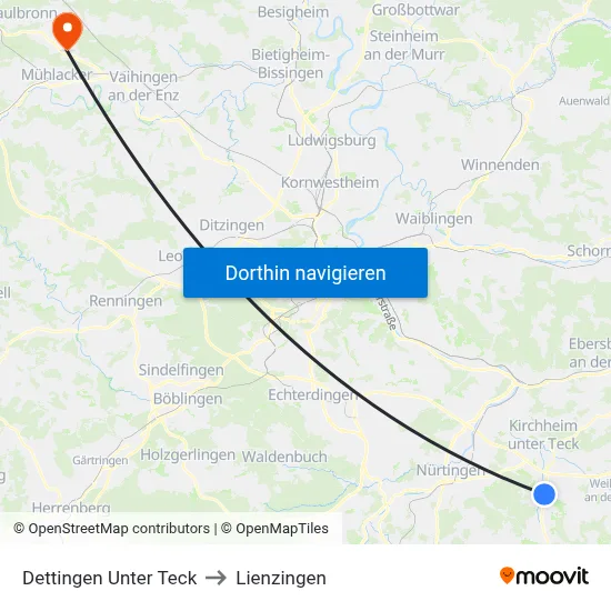 Dettingen Unter Teck to Lienzingen map