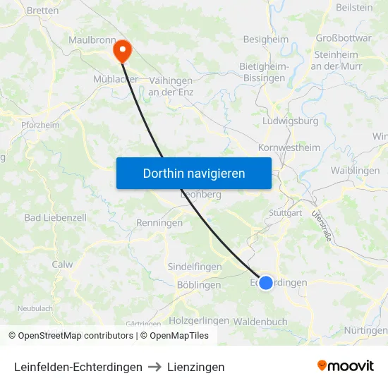Leinfelden-Echterdingen to Lienzingen map