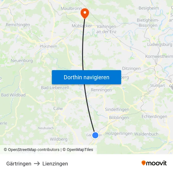 Gärtringen to Lienzingen map