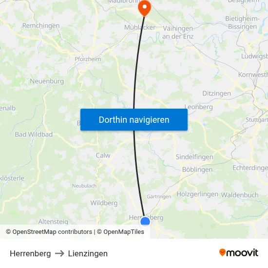 Herrenberg to Lienzingen map