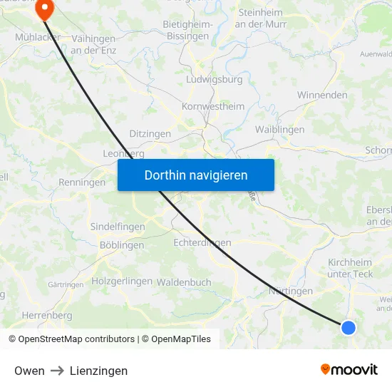 Owen to Lienzingen map