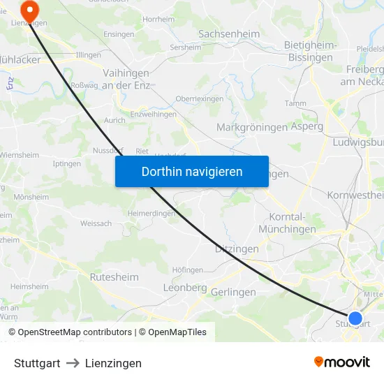 Stuttgart to Lienzingen map