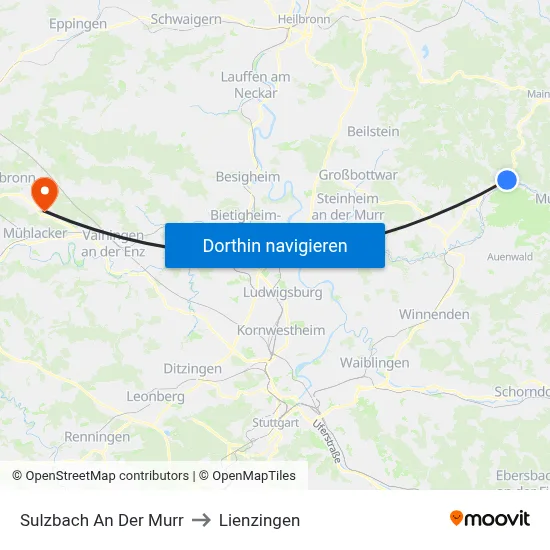 Sulzbach An Der Murr to Lienzingen map