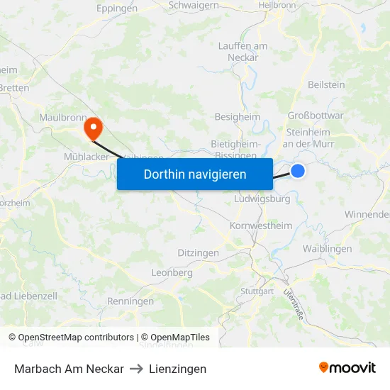 Marbach Am Neckar to Lienzingen map