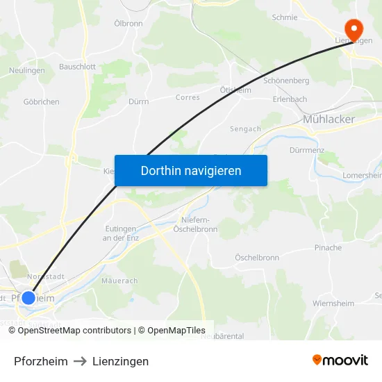 Pforzheim to Lienzingen map